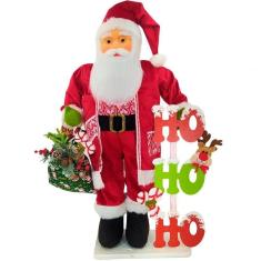 Boneco Natalino Papai Noel Ho Ho Ho Saco Com Presentes 90cm