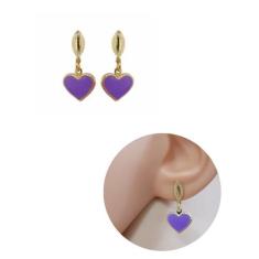 Brinco Infantil Pingente Coração Folheado Ouro - MIXFOLHEADOS, Roxo