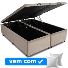 Cama Box Baú King Base 193x203x52cm Varias Cores + 2 Travesseiros FL -