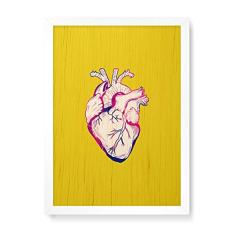 Arte Maníacos Quadro Decorativo em Madeira Coração Amarelo - 23x16,25cm (Moldura caixa em laca branca)