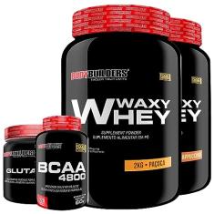KIT 2x Whey Protein Waxy Whey 2kg + Glutamina 500g + BCAA 4800 120 Cápsulas - Bodybuilders (Cappuccino e Paçoca)