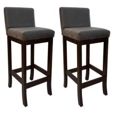 Kit 2 Banquetas Alta em Madeira Maciça Estofada Capuccino Melody Suede