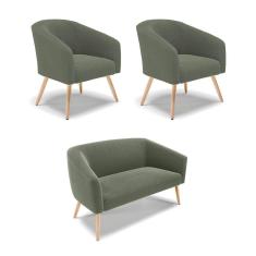 Namoradeira E 2 Poltronas Pé Palito Natural Stella Bouclê Menta D03 - D`rossi