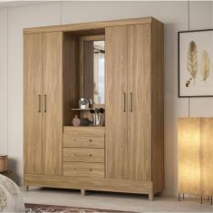 Guarda Roupa Casal Capelinha 4 Portas 3 Gavetas MDP Amêndola Casa H