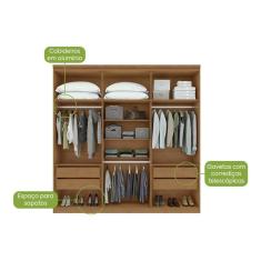 Guarda Roupa Casal Alonzo New 6 Portas de Abrir 4 Gavetas 100% MDF Amêndoa-Off White Lopas