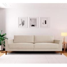 Sofá 4 Lugares 260cm Break Estilo Moderno Linho Pés em Madeira Maciça 