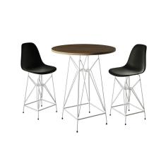 Jogo Mesa Bistrô Eames Tampo Amêndoa 60Cm 2 Banquetas Preta Base Ferro Branco - Cor: Amendoa