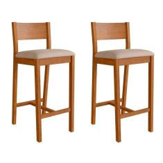 conjunto com 2 banquetas manu algodão bege e nogueira