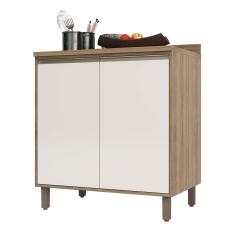 Balcão De Cozinha Com Tampo 80 Cm 2 Portas De Abrir 1 Prateleira Mel Luciane Móveis Vanilla Com Pérola Off