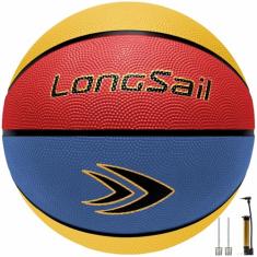 Longsail Bola de basquete tamanho 5, borracha premium de 69,8 cm, criança adolescente com bomba para ambientes internos e externos e bolas de basquete de 6 a 12 anos (esvaziadas)
