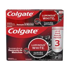 Colgate Luminous White Creme Dental Clareador Carvão Ativado 70g 3 unidades