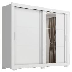 Guarda Roupas Casal com Espelho 2 Portas de Correr 4 Gavetas Titanium Branco Zanzini
