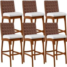 Kit 6 Banquetas Altas Mila Marrom Corano Branco