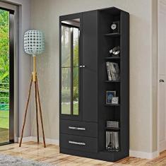 Guarda Roupa Solteiro com Espelho 2 Portas 2 Gavetas Moju Mapi Móveis Preto