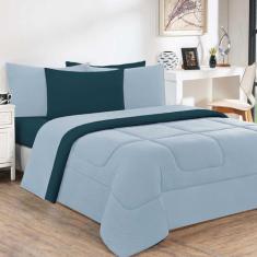 Kit Edredom Malha 100% Algodão Gran Moratta 3 Peças Casal - Azul Bebê/