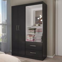 Guarda-Roupa Solteiro Gabe 2 Portas 2 Gavetas com Espelho Black - Pano
