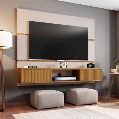 Painel TV Ambar Sala 65 Polegadas - Móveis Bechara, Off White/Cinamomo