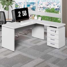 Mesa em L Escritório 1,50m Gaveteiro 4 Gavetas Pé Painel F5 - F5 Offic
