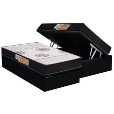 Cama Box Baú Solteiro: Colchão Anatômico Polar D28 Orthoface Black + Base crc Suede Black (88x188)