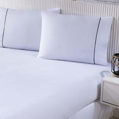 Jogo De Cama Lençol 100% Algodão Percal 150 Fios King Gran Moratta 3 Peças - Branco E Cinza