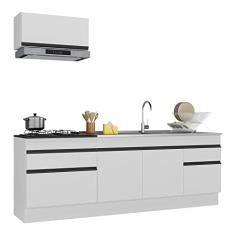 Armário de Cozinha Compacta 220cm com Rodapé Veneza Multimóveis V2109 Branco/preto