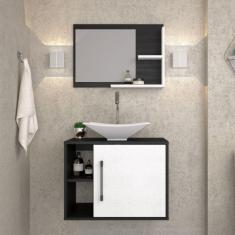 Conjunto para Banheiro Gabinete com Cuba Folha L38 e Espelheira Laura 600 Yescasa Preto Ônix/Branco Chess