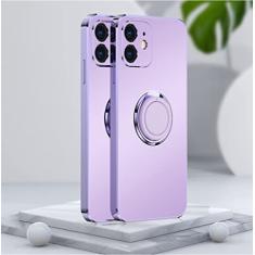 Capa de telefone galvanizada fosca macia para iPhone 11 12 13 Pro Max XS X XR 7 8 Plus SE 2020 Mini suporte com anel de suporte traseiro, roxo, para iPhone 12