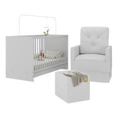 Berço 3 em 1 com Colchão Poltrona Amamentação e Puff Multimóveis MP4151