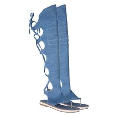 Holibanna Sandália de praia feminina de verão cano alto com bico vazado estilo flip-toe romano ao ar livre sandália gladiadora legal preta tamanho 6US 3. 5 UK 36. 5 EU, Azul, 6