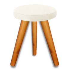 Banqueta Puff Jb Redondo Luxo Sala Com Pés De Madeira Maciça