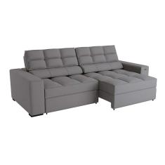 sofá 4 lugares retrátil e reclinável deluxe molas veludo titânio 268 cm