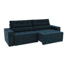 sofá 4 lugares retrátil e reclinável lanus veludo azul marinho 270 cm
