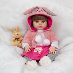 Boneca Tipo Reborn Recém Nascida Com Coelhinho De Pelúcia - Cegonha Re