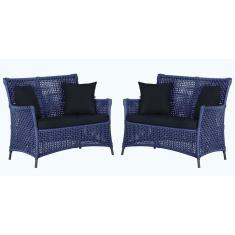 2 Sofás área Externa Igapó Alumínio Preta Corda Náutica E12 Azul