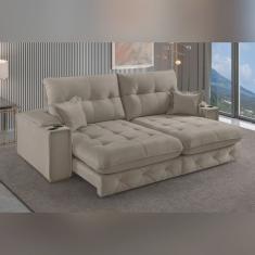 Sofá Retrátil Reclinável com Porta Copos 290cm Istambul Yescasa