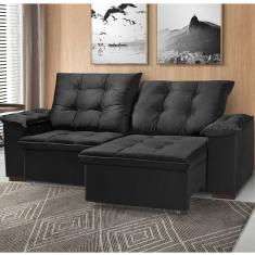 Sofá Retrátil E Reclinável 3 Lugares 200cm Cianita Nabas Estofados Preto