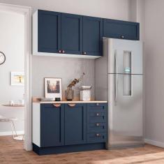 Cozinha Modulada 3 Peças com Tampo 2 Aéreos 1 Balcão Arizona CabeCasa MadeiraMadeira Branco/Azul