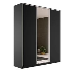Guarda-Roupa Solteiro com Espelho Zermatt 100% MDF  3 Portas 3 Gavetas Preto