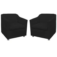 Kit 02 Poltronas Decorativa Tilla Pés Cromados Suede Preto - DS Estofados
