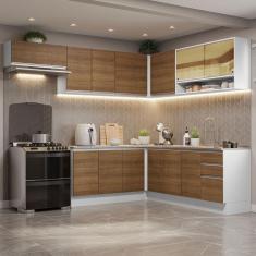 Armário de Cozinha Completa de Canto 469cm Branco/Rustic Glamy Madesa 01