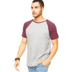 Camiseta Masculina Raglan Cinza Claro com Bordô-Masculino