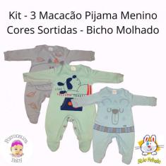 Kit 3 Macacão Pijama Sortidos Menino - Bicho Molhado