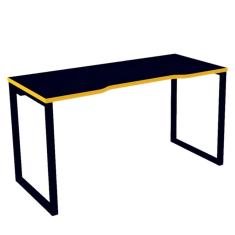 Mesa Gamer Retangular Home Office 134 x 60 cm Pé Tubular Cor Preto com Borda Amarela