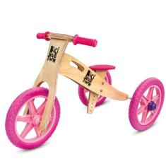 Triciclo 2 Em 1 Vira Bicicleta De Equilíbrio Wooden Rosa