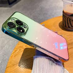 Estojo transparente com gradiente de revestimento de luxo ultra fino para iPhone 14 12 13 Pro Max 14Plus Capa de proteção com película de lente galvanizada, verde escuro, para iPhone 12 Pro
