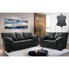 Conjunto Sofá de Couro Legítimo 3 e 2 Lugares Cama Inbox Monterrey 2,10x1,60m Cinza