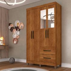 Guarda Roupa Solteiro com Espelho 4 Portas 2 Gavetas Estrela Sallêto Móveis - Cinamomo