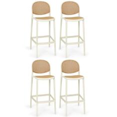 Kit 4 Banqueta Alta com Encosto Roma em Polipropileno - Nude