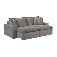 Sofá 3 Lugares Retrátil Com Encosto Fixo Linho M-145 Martins Cinza