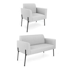 Sofá Namoradeira E Poltrona Pé De Ferro Preto Marisa Linho Cinza D03 - D`rossi